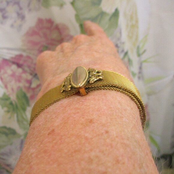 VICTORIAN Gold Filled Mesh Slide Bracelet ~ ANTIQUE Gold Fancy Slide Bracelet - Picture 9 of 13